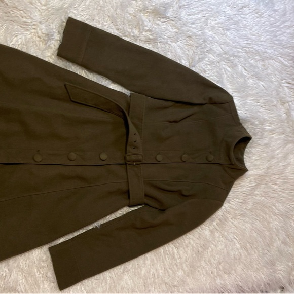 Modcloth Olive Belted High Collar Wool Coat - Picture 4 of 13